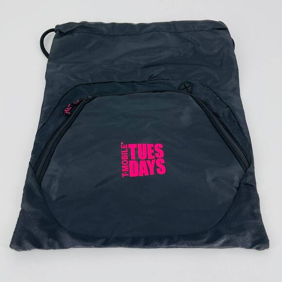 T-Mobile Black Lightweight Drawstring Backpack Zipper Compartment Pink Logo -New - Picture 1 of 8